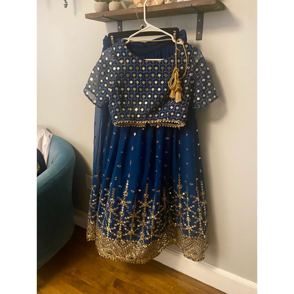 Teal and Gold Lehenga Choli